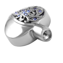 Load image into Gallery viewer, Heart Shaped Cremation Urn Necklace With Blue Rhinestone Flowers