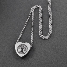 Load image into Gallery viewer, Heart Shaped Cremation Urn Necklace With Etched Tree of Life
