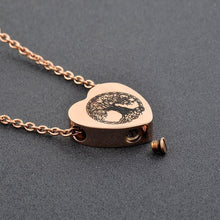 Load image into Gallery viewer, Heart Shaped Cremation Urn Necklace With Etched Tree of Life