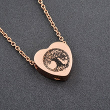 Load image into Gallery viewer, Heart Shaped Cremation Urn Necklace With Etched Tree of Life