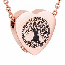 Load image into Gallery viewer, Heart Shaped Cremation Urn Necklace With Etched Tree of Life
