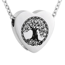 Load image into Gallery viewer, Heart Shaped Cremation Urn Necklace With Etched Tree of Life