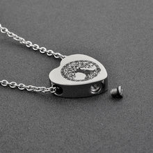 Load image into Gallery viewer, Heart Shaped Cremation Urn Necklace With Etched Tree of Life