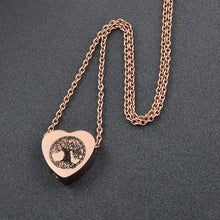 Load image into Gallery viewer, Heart Shaped Cremation Urn Necklace With Etched Tree of Life