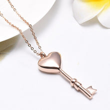 Load image into Gallery viewer, Heart Shaped Key Cremation Urn Necklace
