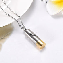 Load image into Gallery viewer, Hunter Silver &amp; Gold Shotgun Shell Cylinder Cremation Urn Necklace With A Deer