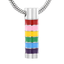 Load image into Gallery viewer, LGBTQ+ Pride Rainbow Cylinder Cremation Urn Necklace