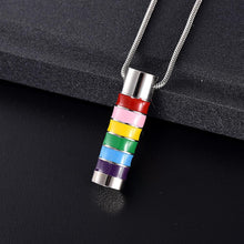 Load image into Gallery viewer, LGBTQ+ Pride Rainbow Cylinder Cremation Urn Necklace