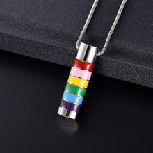 Load image into Gallery viewer, LGBTQ+ Pride Rainbow Cylinder Cremation Urn Necklace