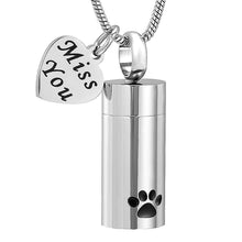 Load image into Gallery viewer, &quot;Miss You&quot; Silver Cylinder Cremation Urn Necklace