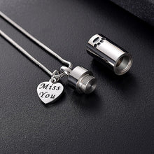 Load image into Gallery viewer, &quot;Miss You&quot; Silver Cylinder Cremation Urn Necklace