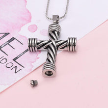 Load image into Gallery viewer, Modern Silver Cross Cremation Urn Necklace