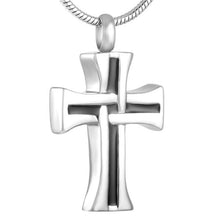 Load image into Gallery viewer, Modern Silver Cross Cremation Urn Necklace