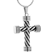 Load image into Gallery viewer, Modern Silver Cross Cremation Urn Necklace