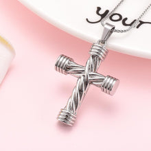 Load image into Gallery viewer, Modern Silver Cross Cremation Urn Necklace