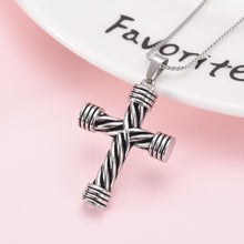 Load image into Gallery viewer, Modern Silver Cross Cremation Urn Necklace