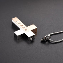 Load image into Gallery viewer, Modern Style Two Tone Cross Cremation Urn Necklace With Gem Rhinestones