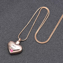 Load image into Gallery viewer, &quot;Mom, Love You Forever&quot; Heart Shaped Cremation Urn Necklace With Rhinestone