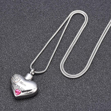 Load image into Gallery viewer, &quot;Mom, Love You Forever&quot; Heart Shaped Cremation Urn Necklace With Rhinestone
