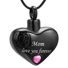 Load image into Gallery viewer, &quot;Mom, Love You Forever&quot; Heart Shaped Cremation Urn Necklace With Rhinestone