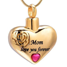 Load image into Gallery viewer, &quot;Mom, Love You Forever&quot; Heart Shaped Cremation Urn Necklace With Rhinestone