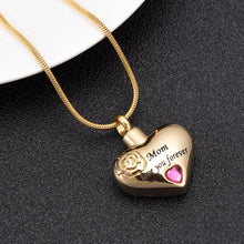 Load image into Gallery viewer, &quot;Mom, Love You Forever&quot; Heart Shaped Cremation Urn Necklace With Rhinestone