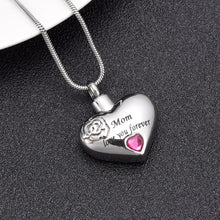 Load image into Gallery viewer, &quot;Mom, Love You Forever&quot; Heart Shaped Cremation Urn Necklace With Rhinestone
