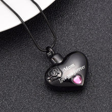 Load image into Gallery viewer, &quot;Mom, Love You Forever&quot; Heart Shaped Cremation Urn Necklace With Rhinestone