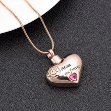 Load image into Gallery viewer, &quot;Mom, Love You Forever&quot; Heart Shaped Cremation Urn Necklace With Rhinestone