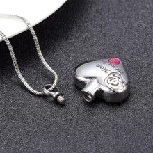 Load image into Gallery viewer, &quot;Mom, Love You Forever&quot; Heart Shaped Cremation Urn Necklace With Rhinestone