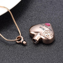 Load image into Gallery viewer, &quot;Mom, Love You Forever&quot; Heart Shaped Cremation Urn Necklace With Rhinestone