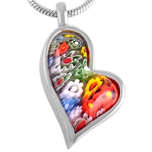 Load image into Gallery viewer, Multi-Color Murano Glass Heart Shaped Floral Cremation Urn Necklace