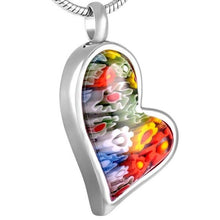 Load image into Gallery viewer, Multi-Color Murano Glass Heart Shaped Floral Cremation Urn Necklace