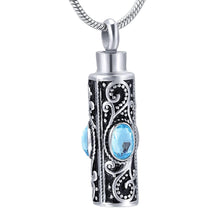 Load image into Gallery viewer, Ornate Cremation Urn Necklace Cylinder with Gemstones