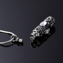 Load image into Gallery viewer, Ornate Cremation Urn Necklace Cylinder with Gemstones