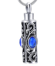 Load image into Gallery viewer, Ornate Cremation Urn Necklace Cylinder with Gemstones