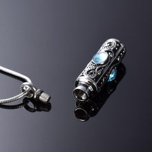 Load image into Gallery viewer, Ornate Cremation Urn Necklace Cylinder with Gemstones