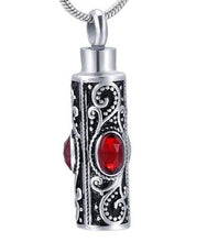 Load image into Gallery viewer, Ornate Cremation Urn Necklace Cylinder with Gemstones