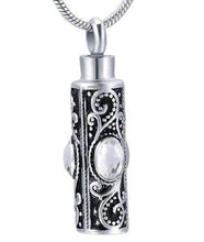 Load image into Gallery viewer, Ornate Cremation Urn Necklace Cylinder with Gemstones