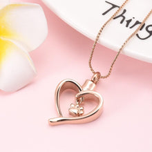 Load image into Gallery viewer, Paw Print In Heart Pet Cremation Urn Necklace