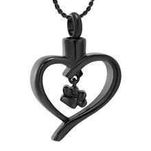 Load image into Gallery viewer, Paw Print In Heart Pet Cremation Urn Necklace