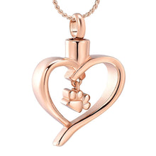 Load image into Gallery viewer, Paw Print In Heart Pet Cremation Urn Necklace