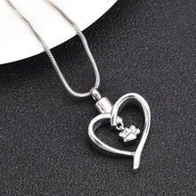 Load image into Gallery viewer, Paw Print In Heart Pet Cremation Urn Necklace