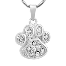 Load image into Gallery viewer, Pet Paw Cremation Urn Necklace With Rhinestones