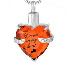 Load image into Gallery viewer, Rhinestone Heart Shaped "Forever In My Heart" Engraving Urn Necklace