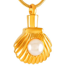 Load image into Gallery viewer, Seashell &amp; Pearl Cremation Urn Necklace