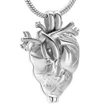 Load image into Gallery viewer, Silver Anatomical Heart Cremation Urn Necklace