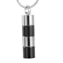 Load image into Gallery viewer, Silver &amp; Black Cylinder Cremation Urn Necklace