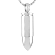 Load image into Gallery viewer, Silver Pistol Bullet Cremation Urn Necklace