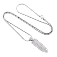 Load image into Gallery viewer, Silver Pistol Bullet Cremation Urn Necklace